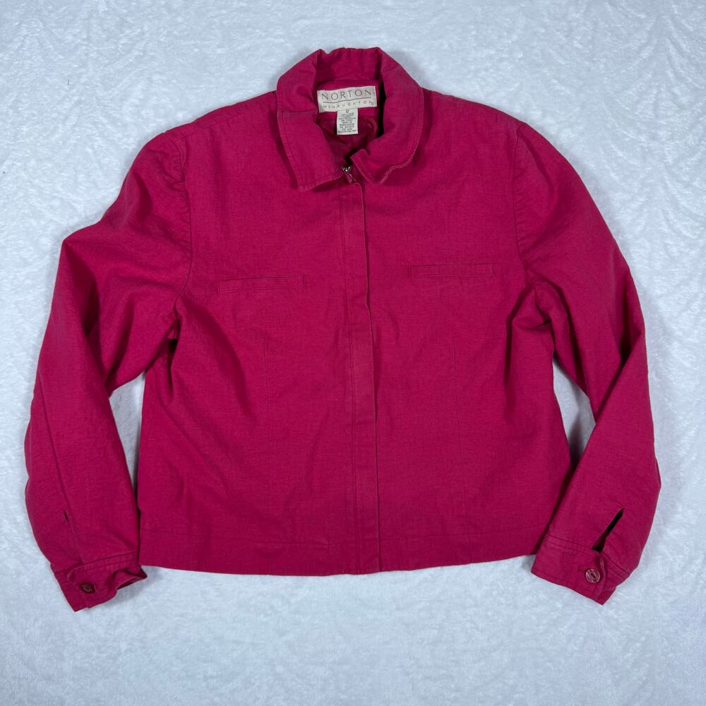 Norton McNaughton Women's 12 Pink Full Zip Jacket‎ Linen Blend Fully Lined